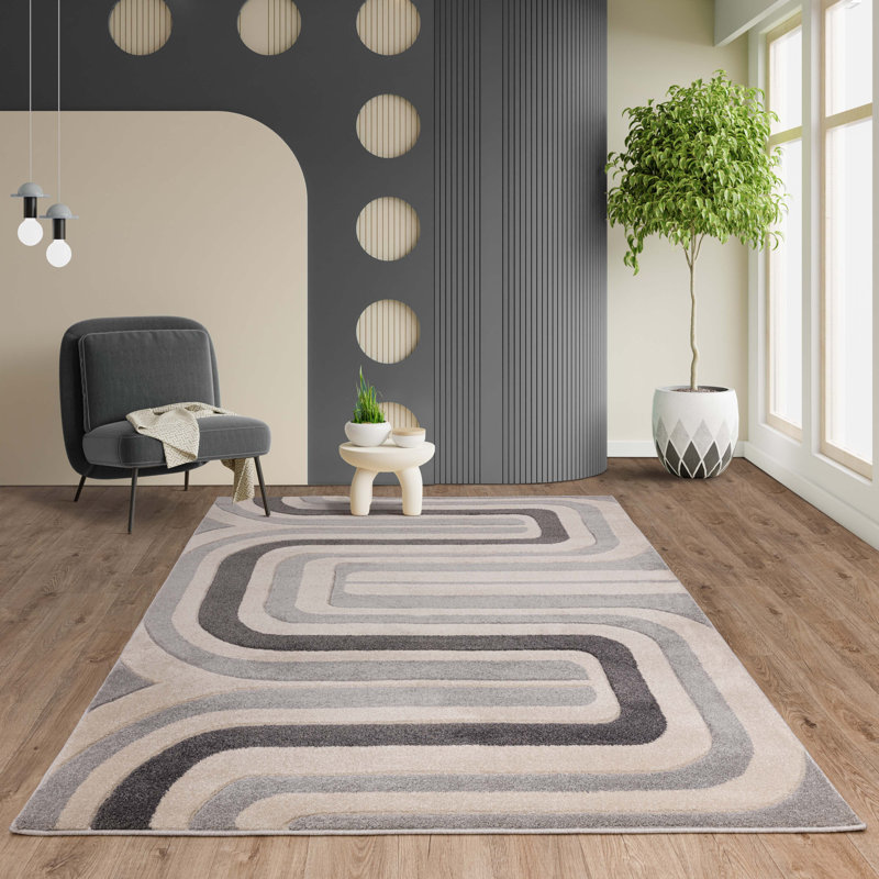 Chariah Geometric Ivory/Grey Area Rug, Rectangle 160 x 230cm