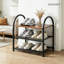 Range-chaussures à 3 niveaux, range-chaussures aspect bois rustique avec structure en métal et tablettes en filet, peu encombrant pour l'entrée, le couloir, la chambre à coucher
