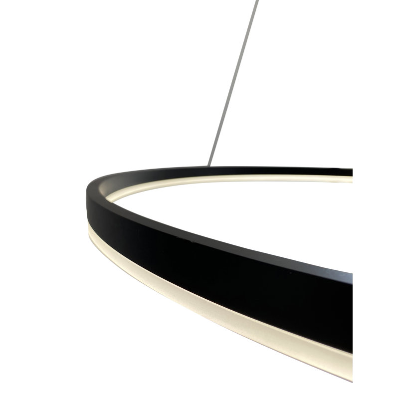 Luminaire suspendu géométrique moderne à 1 lumière DEL, Noir, 97,5 po x 1,5 po x 32 po