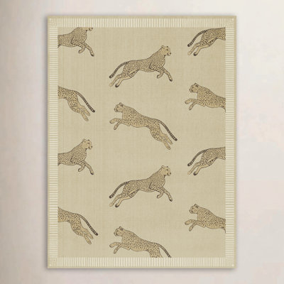 Modern Safari Cheetah Khaki Area Rug, Eclectic Animal Print Beige Living Room Rug, Washable Stain-Resistant Carpet