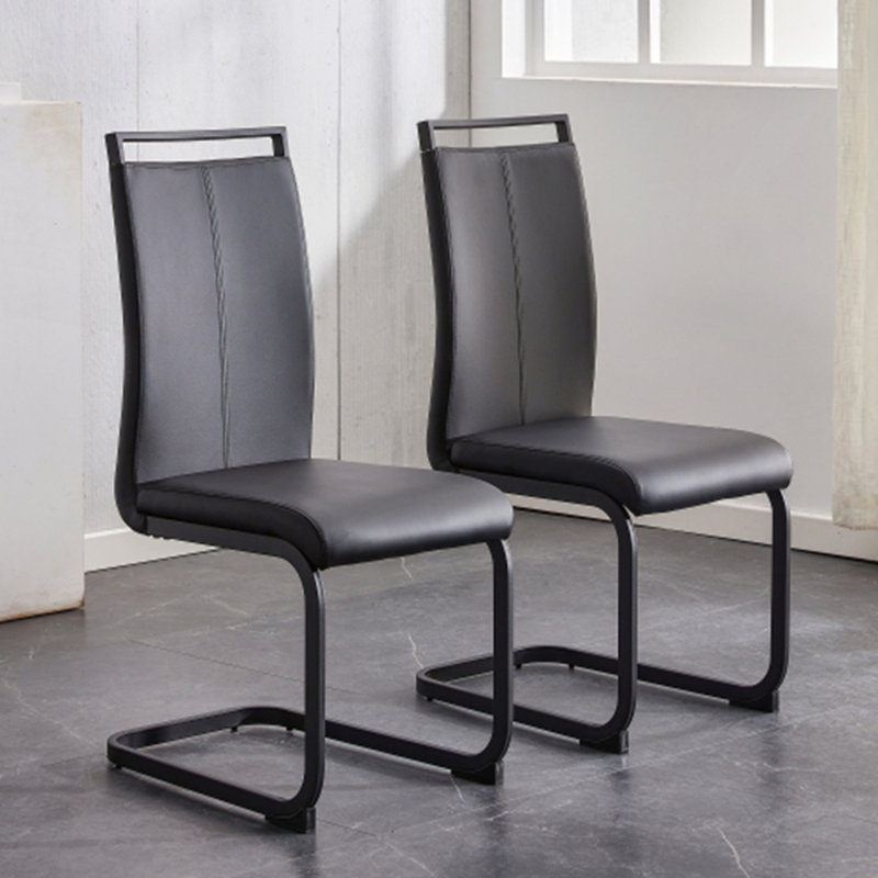 Set Of 2 Modern PU Faux Leather High Back Dining Chair With C-Shaped Metal Legs For Multi-Room Use, 2, Black, Black