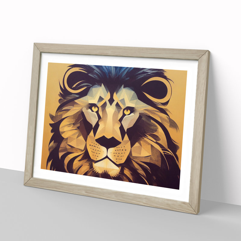 Captivating Abstract Lion - Picture Frame Print, 25cm H x 34cm W x 2cm D, Oak