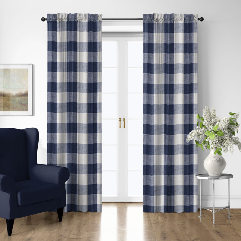 Ensemble de 2 panneaux de rideaux à passe-tringle en coton indigo / ivoire Walker Buffalo, L 50 po x L 120 po