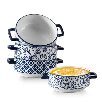 Soup Bowls With Handles - 24Oz Ceramic French Onion Soup Crocks Serving Bowls