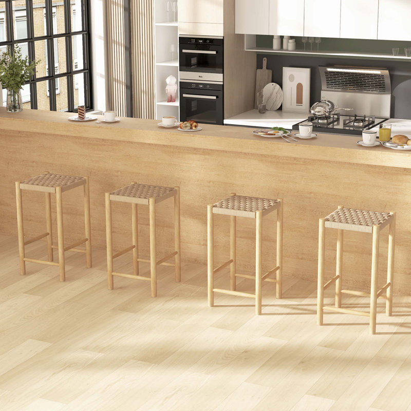 Ensemble de tabourets de bar 26 po Bay Isle Home ™ de 4 comptoirs avec siège en bois d'hévéa