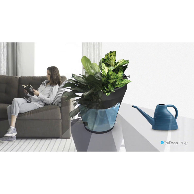 Caviar Black Tall Self-Watering Round Planter