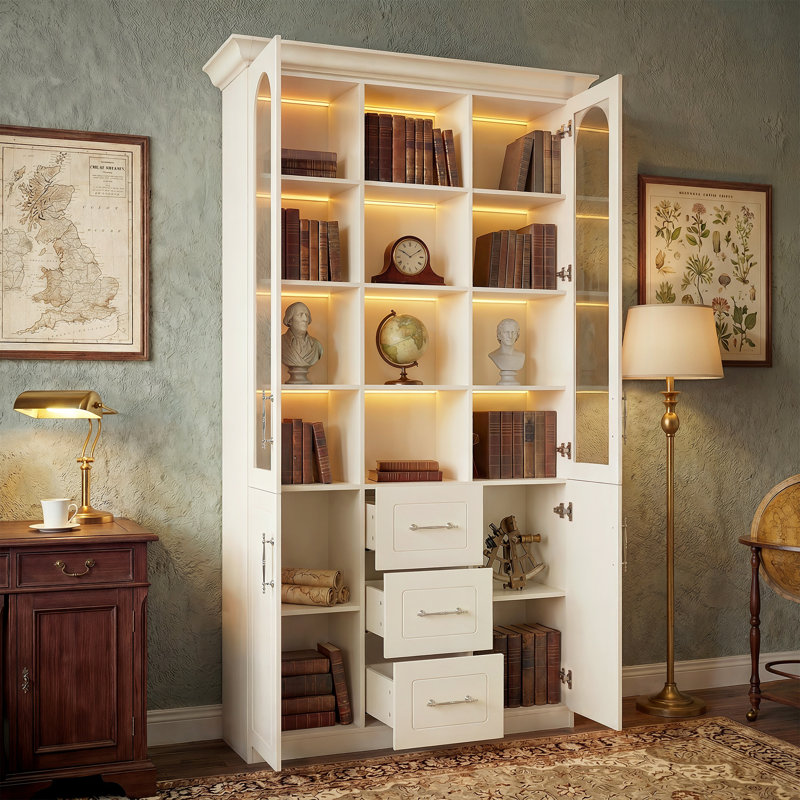Bibliothèque Alderman H 92,5 "avec 4 portes, 3 tiroirs et tablettes ouvertes