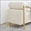 Élégant banc de rangement rembourré en lin avec accoudoirs cylindriques et pieds en fer pour le couloir du salon, beige-129931508