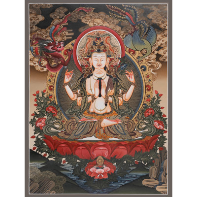 Kharchari Bodhisattva Brocadeless Thangka | Hand-Painted Tibetan Buddhist Wall Art | 24K Gold Compassion & Blessings Decor (23.6" x 17.3")