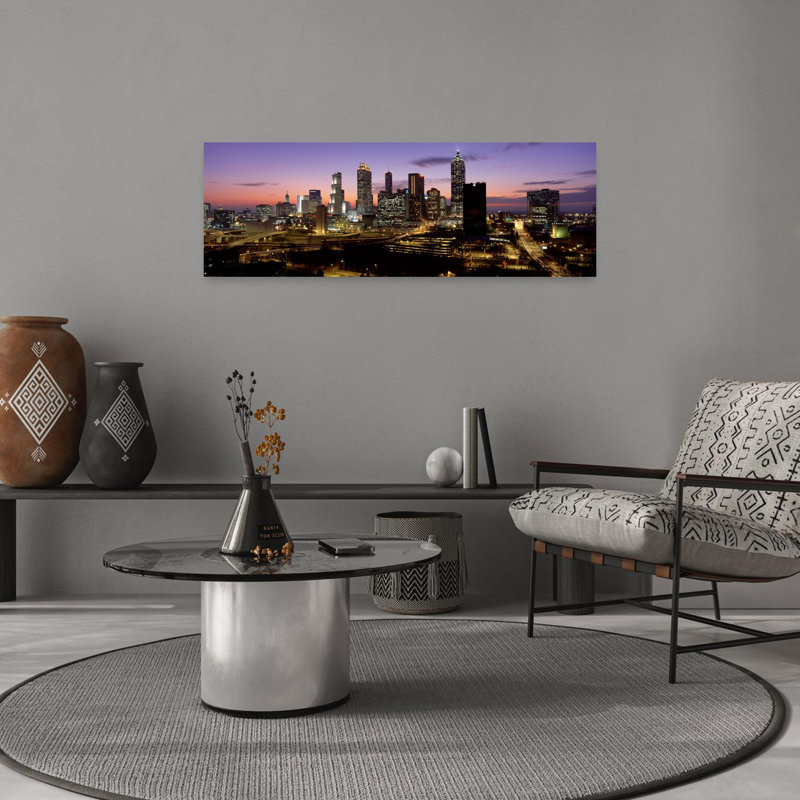 Skyline At Dusk Cityscape Skyline City Atlanta Georgia USA 1 Piece Wrapped Canvas Panoramic Wall Art, 30.48 cm H x 91.44 cm W