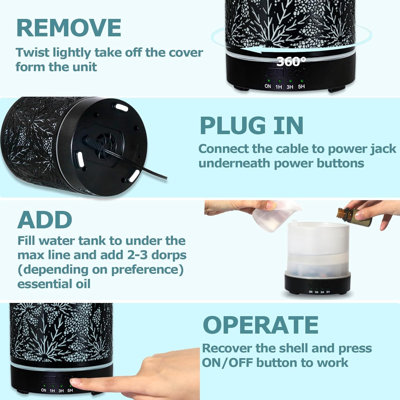 Essential Oil Diffuser Metal Aromatherapy Oil Diffusers for Large Room,Maple Leaf Pattern Ultrasonic Cool Mist Diffuser with Waterless Auto Shut-Off P