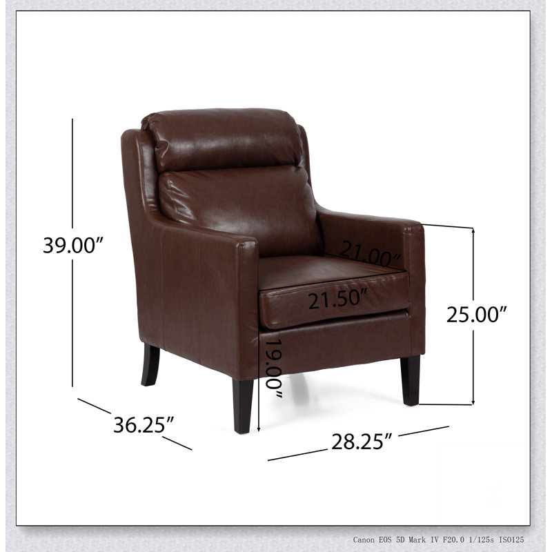 CHAISE CLUB Simple et moderne, base solide, rembourrée et épaisse, Simili cuir brun foncé