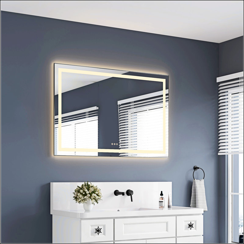 Miroir de salle de bain à DEL avec des fonctions multiples et un design exquis, 28 po x 72 po, Métal industriel cendré