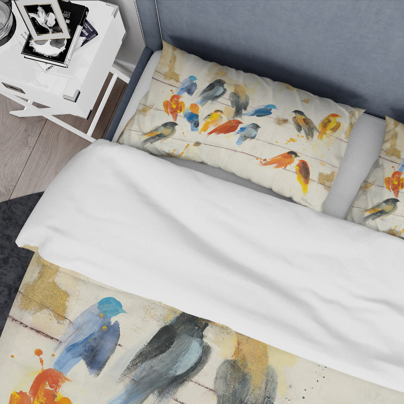 Multicolore réunion d'oiseaux - ensemble de housse de couette animal traditionnel - microfibre de polyester