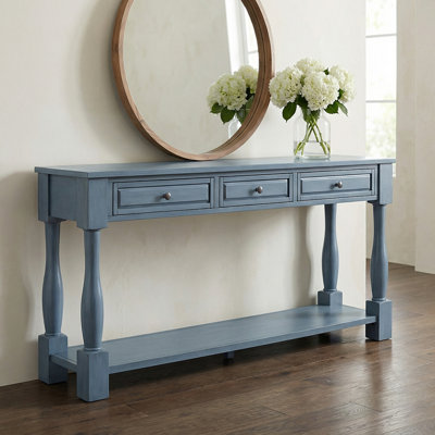 63” Extra-Long Console Table With 3 Drawers And Bottom Shelf, Rustic Entryway Table For Hallway, Living Room, Or Foyer Decor