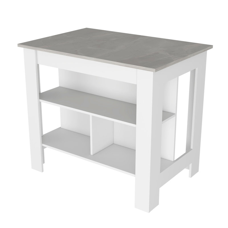Îlot de cuisine, trois tablettes, blanc, Gris / blanc