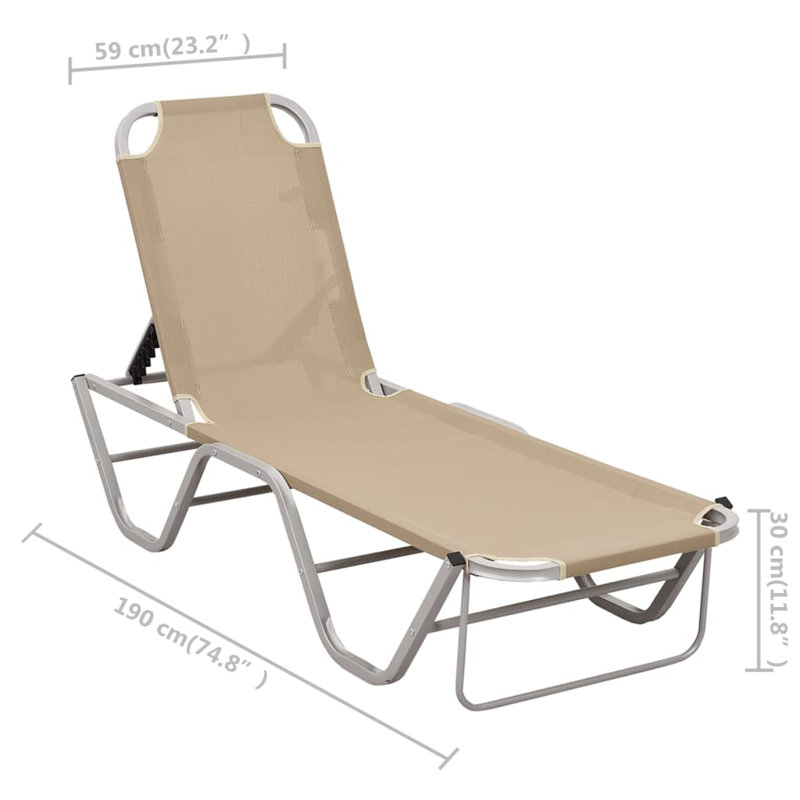 Cream and Silver Adjustable Textilene Chaise Lounger with Arms