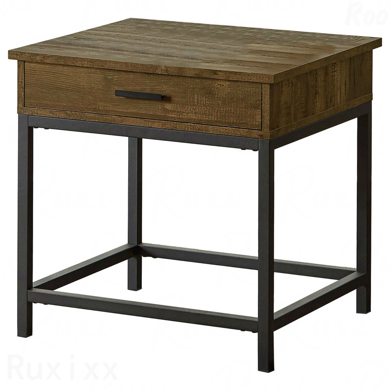 Brown Oak Square End Table With Sandy Black Frame