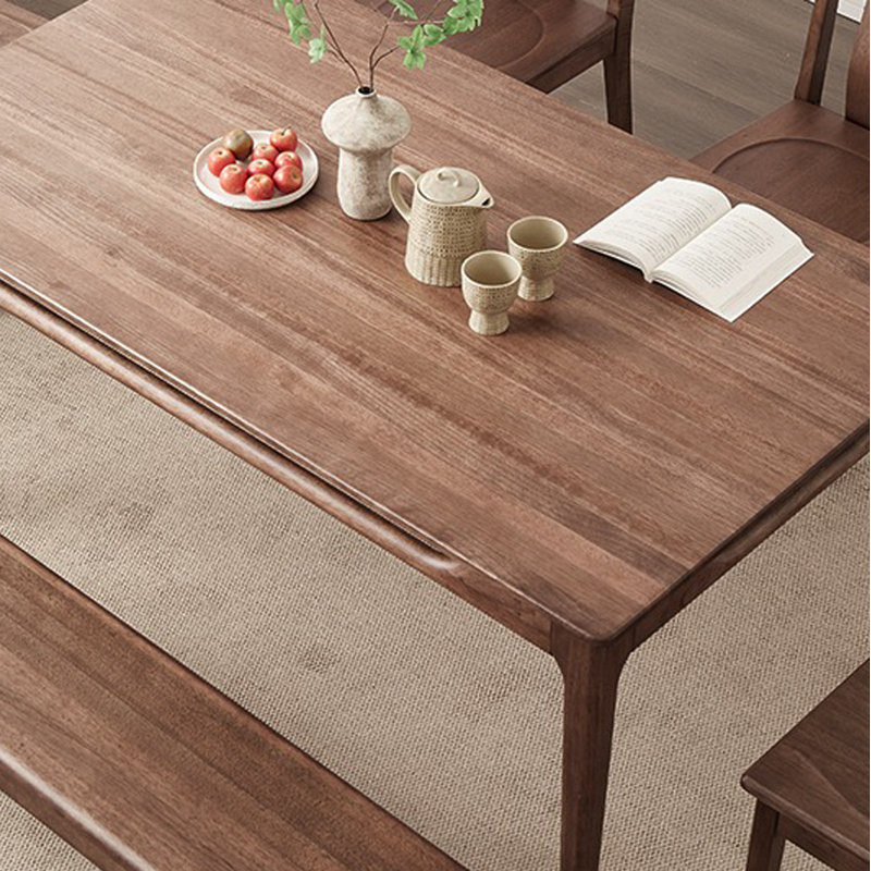 Dining Room Rectangular Simple Table 6 - Person Walnut Solid Wood Solid Wood Top Four Leg Dining Set