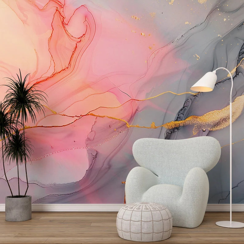 Sunset Glow Modern Abstract Marble Wallpaper, 106" L x 138" W