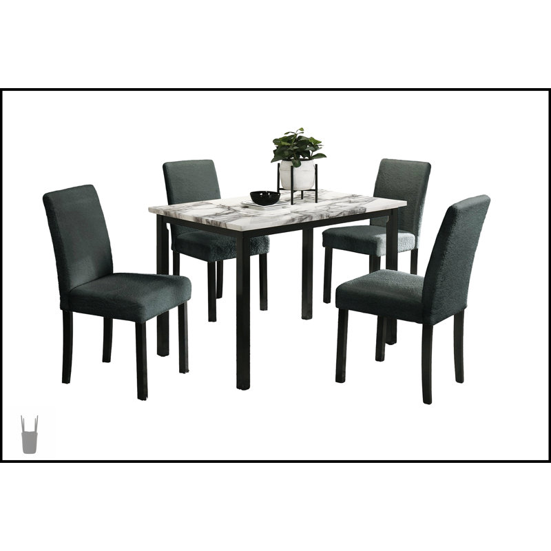 Chaises en tissu de laine gris anthracite avec plateau en faux marbre, ensemble de salle à manger 5 pièces pour cuisine et salle à manger modernes