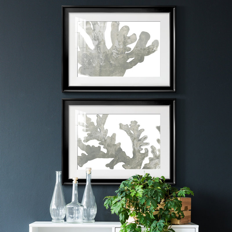 Corail macro en pierre I - Étude nautique antique, sous passe-partout et encadré sous verre acrylique, lot de 2, décoration murale côtière pour salon
