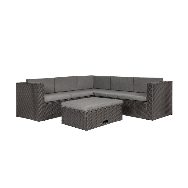 Ensemble de conversation modulaire avec coussins 4 pièces en rotin Ortego