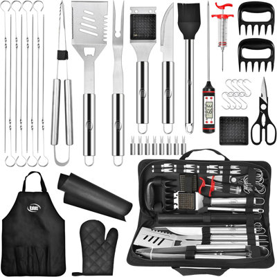 Ensemble d'outils de barbecue Kaluns, accessoires de barbecue en acier inoxydable robustes avec tablier et étui de rangement, ensemble de barbecue professionnel pour hommes, papa et barbecue dans la cour