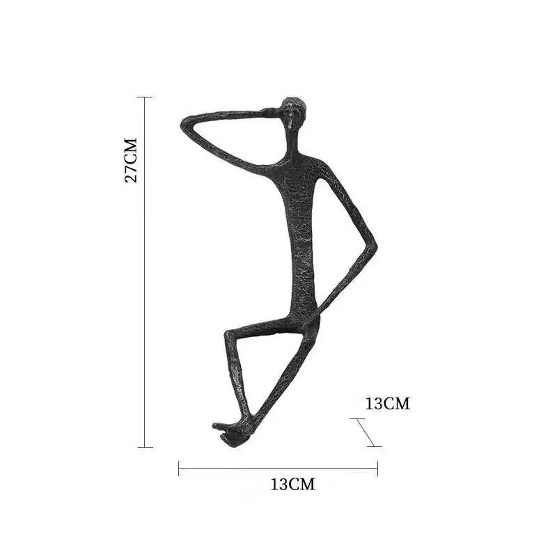 Creative Abstract Metal Human Sculpture Cast Iron Black Person Desktop Ornament Living Room Decoration Artist Modern Home Decor