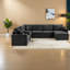 Grands canapés modulaires avec rangement, tissu chenille noir, confort familial moderne pour le salon