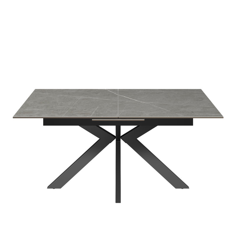 Extendable Metal Base Dining Table, 75cm H x 160cm L x 90cm W, Matt Grey