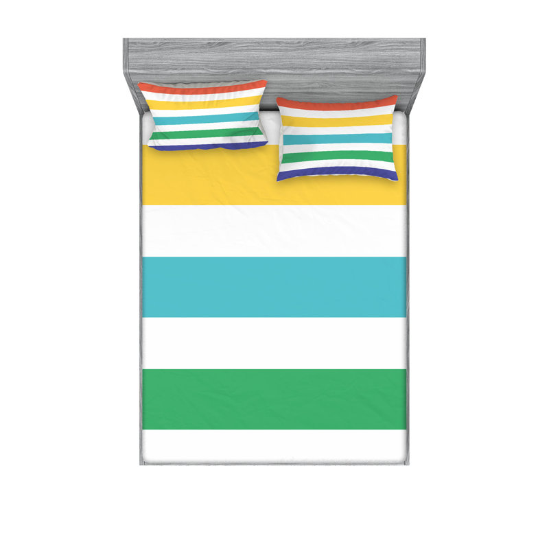 Ambesonne Striped Fitted Sheet & Pillow Sham, Multicolor, California King Sheet Set + 5 Additional pieces