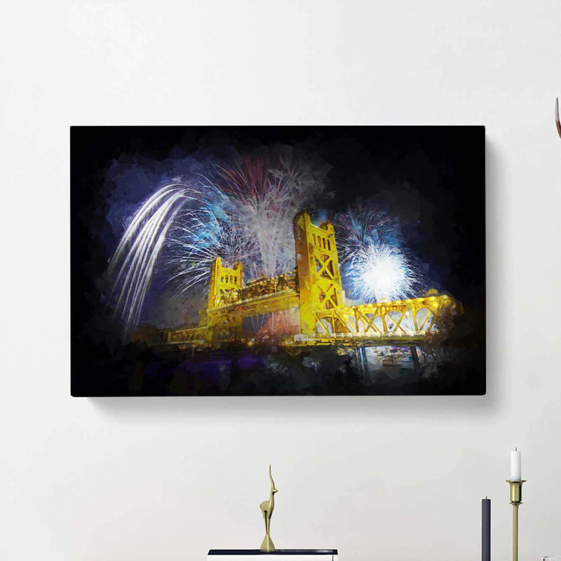 Tower Bridge In Sacramento In Abstract - Wrapped Canvas, 35cm H x 50cm W x 3cm D