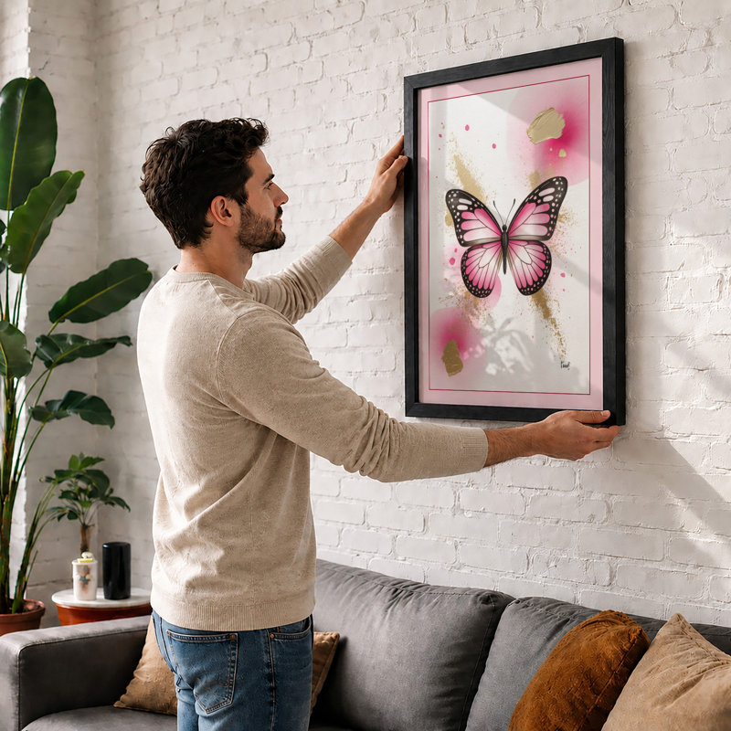 Butterfly in Bloom Botanical - Framed Print, A4 - 29.7 x 21.0 cm, White