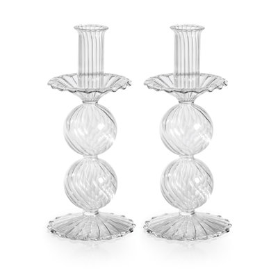 Adrienna Swirl Glass Taper Candle Holders, Set of 2