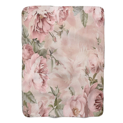 Worn Pink Florals - 1 Piece Premium Sherpa Blanket