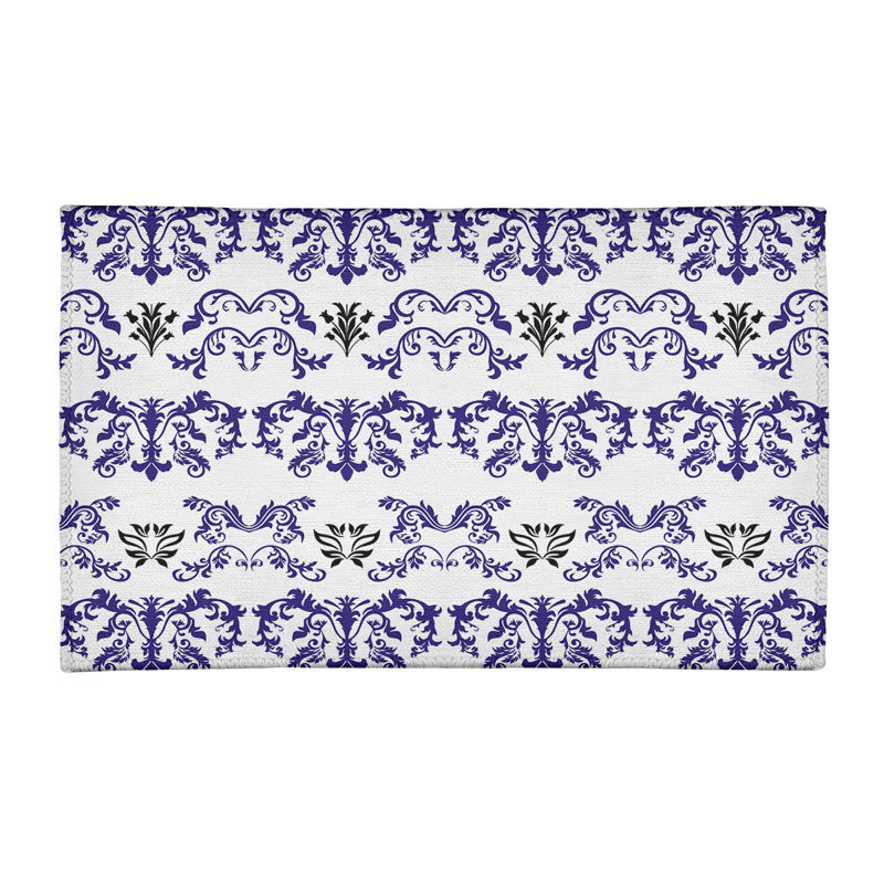 Tapis damassé blanc / bleu, Rectangle 2 pi x 3 pi