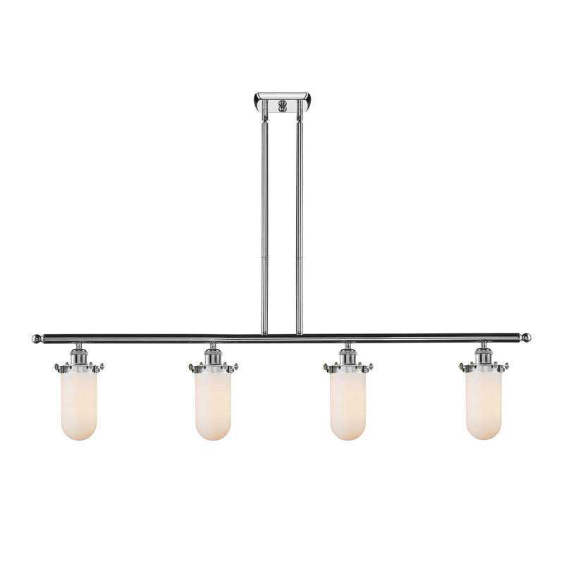 Luminaire suspendu linéaire à 4 lumières pour îlot de cuisine Calixta, Chrome poli, DEL, Blanc