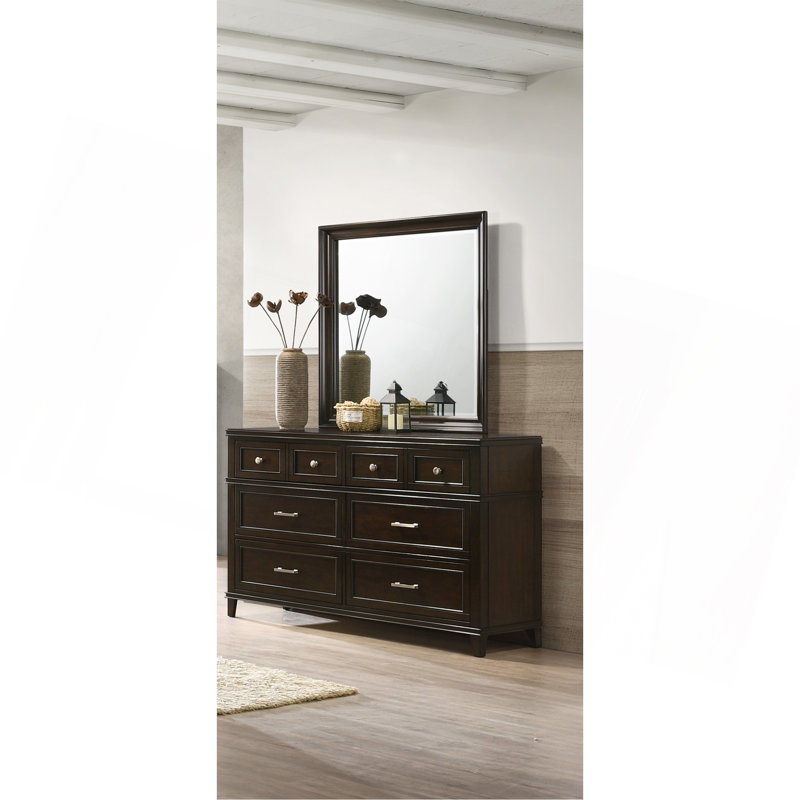 Miroir carré polyvalent avec verre biseauté et attrait transitionnel pour la décoration intérieure, Acajou