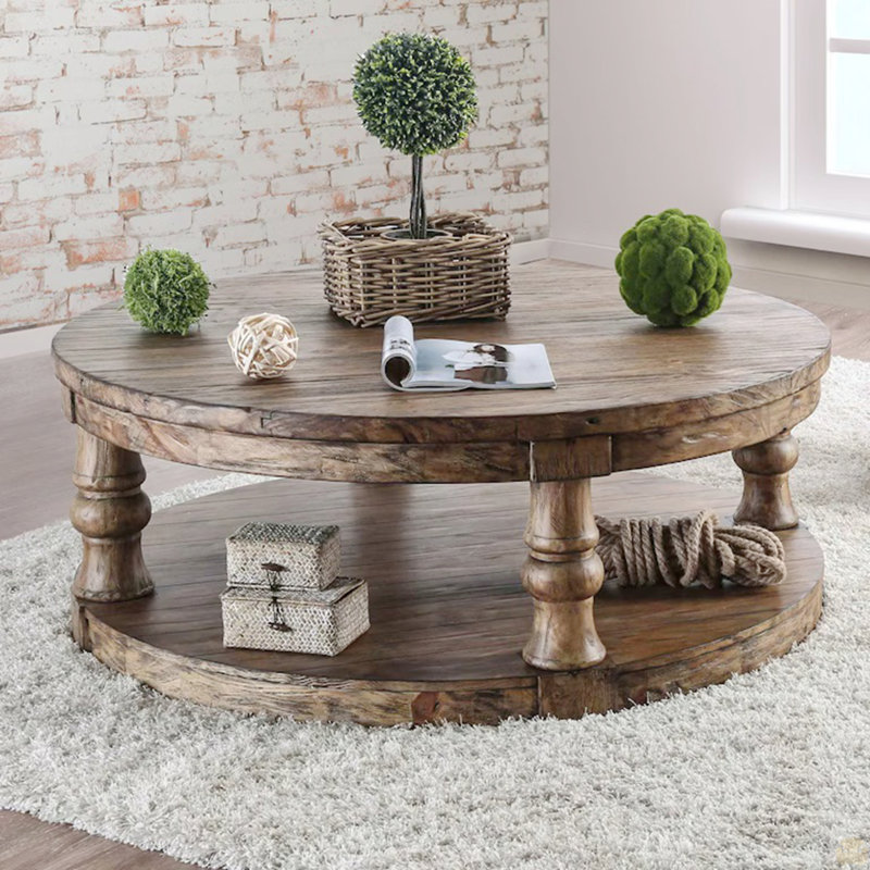 Table basse ronde en bois, Chêne foncé antique