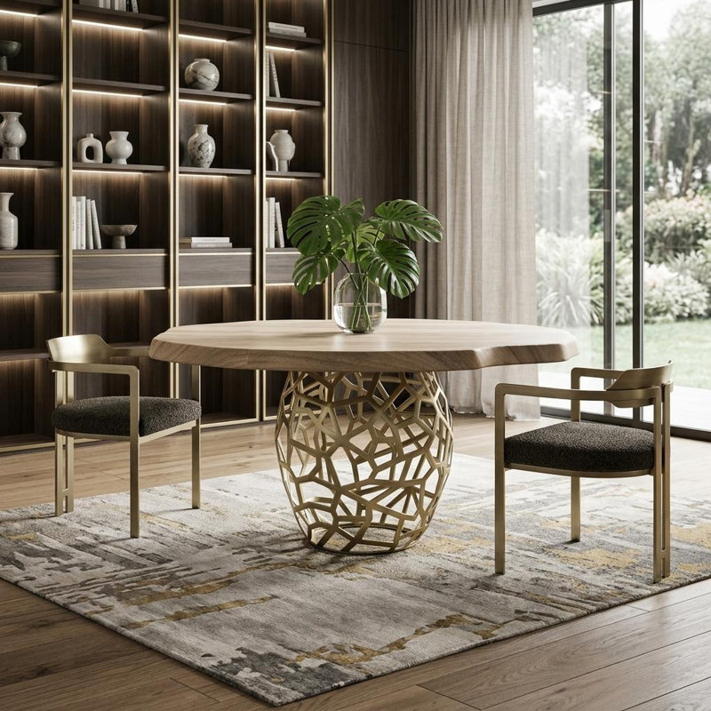 Janush Round Solid Wood Top Dining Table, 30.7" H x 63" W x 63" D