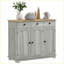 Buffet, armoire de rangement moderne gris vieilli avec plateau en bois d'hévéa massif 3 tiroirs | Bois d'ingénierie | Tablette réglable