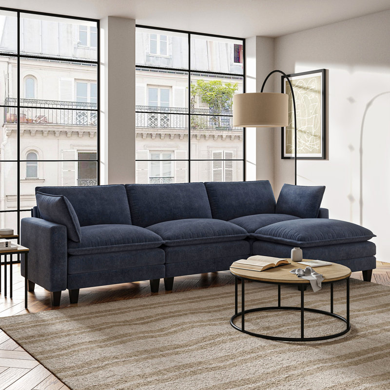 151.5'' Wide Sectional Sofa, Navy Polyester