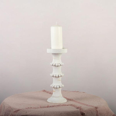 Wood Tabletop Pillar with Candle Included