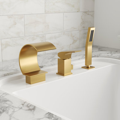  Deck Mounted Waterfall Roman Tub Faucet with Hand Shower