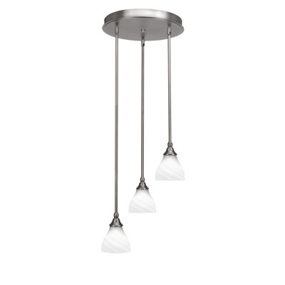 Myrtie 3 Light Stem Hung Cluster Pendalier With 6.25" White Marble Glass