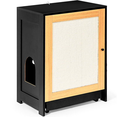 End Table, Black Cat Litter Box Enclosure With Door - Featuring Scratching Panel, Draw Design For Easy Cleaning, And Storage Supplies