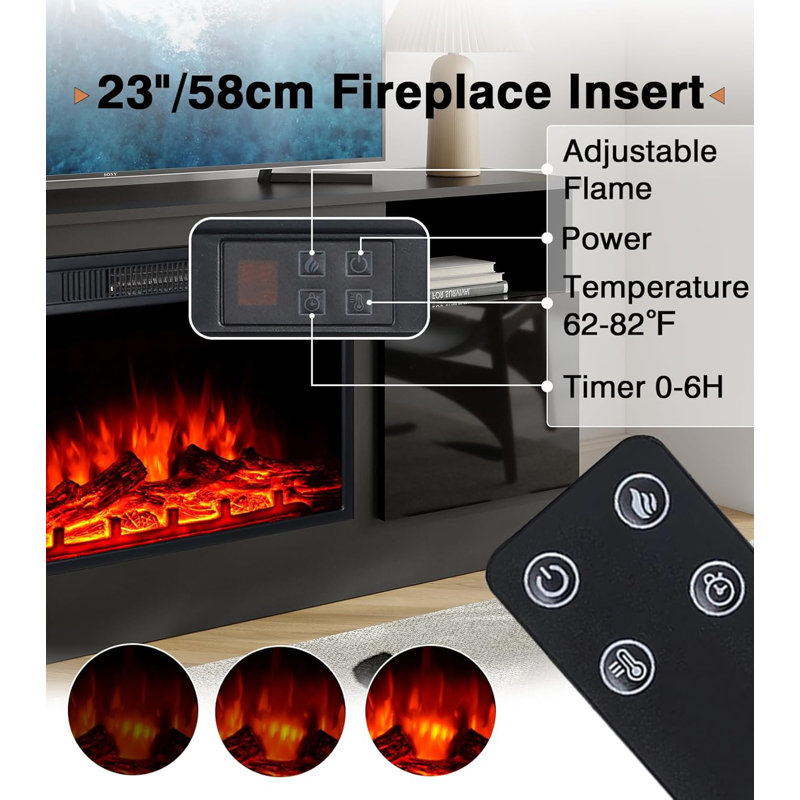 Priyanshu 17 Stories 147cm W Electric Fireplace with 5000 BTU, Black