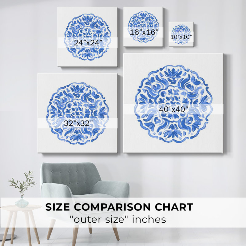 Porcelaine médaillon II sur toile, H 16 po x l 16 po