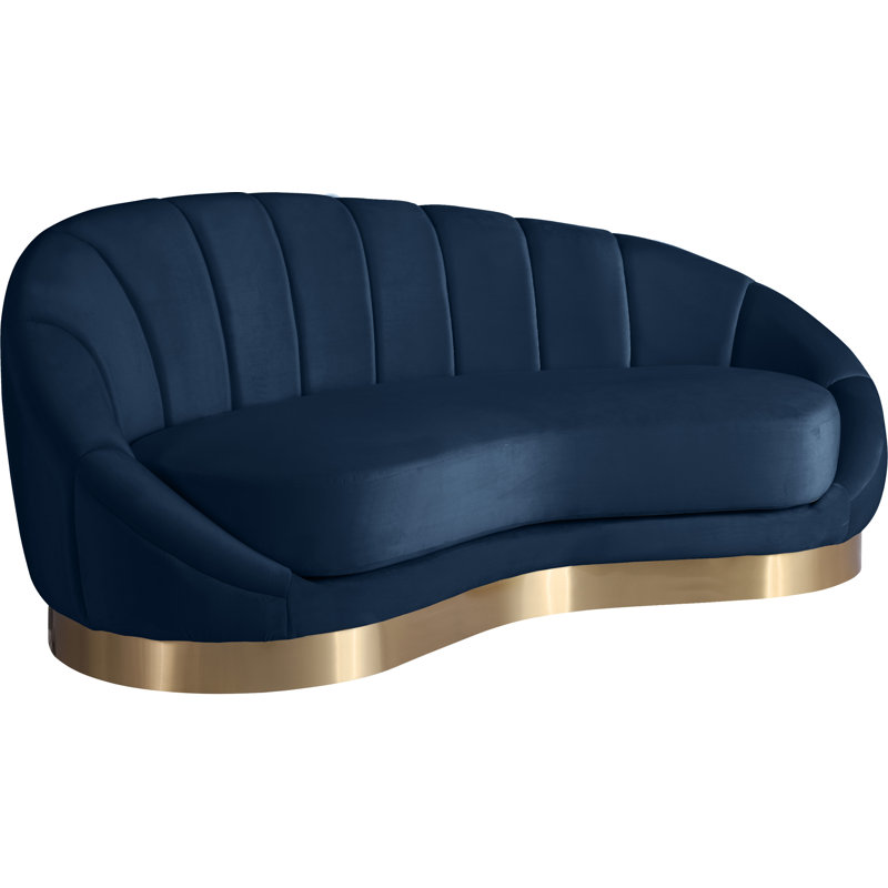 Shelly 79" Velvet Curved Loveseat, Navy Velvet